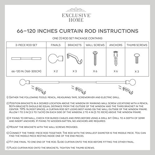 Exclusive Home Curtains Er1012-01 66120 Ogee 1" Curtain Rod And Finial Set, 66"-120", Matte Silver #TOP4