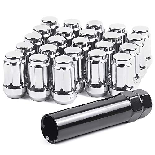 MIKKUPPA 23pcs 1 2-20 Lug Nuts Spline - Replacement for 1987-2018 Jeep Wrangler, 2002-2012 Jeep Liberty, 1993-2010 Jeep Grand Cherokee Aftermarket Wheel - Chrome Closed End Lug Nuts