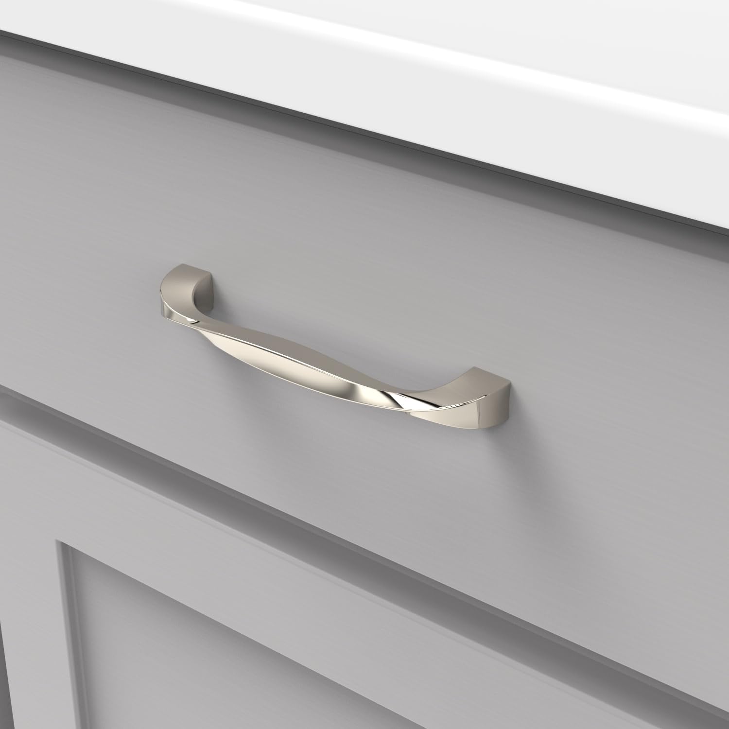 Hickory Hardware 1 Pack Solid Core Kitchen Cabinet Pulls, Luxury Cabinet Handles, Hardware for Doors & Dresser Drawers, 5-1/16 Inch (128mm) Hole Center, Polished Nickel, Twist Collection