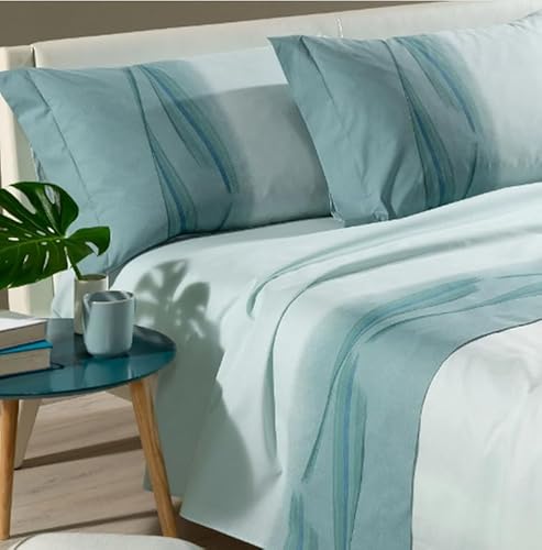 Completo Lenzuola Night in Cotone Caleffi Matrimoniale/Azzurro