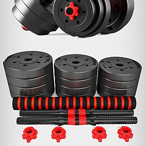 Homewell Juego de mancuernas 2 en 1, juego de mancuernas de 20 kg, juego de pesas ajustables para entrenamiento de fuerza, fitness, gimnasio en casa (rojo + negro)