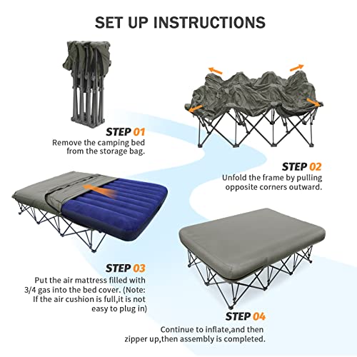 Image of KAMPKEEPER Camping Cot,Camping Cots for Adults,Folding Camping Cot with Inflatable Air Mattress and Carry Bag,for Outdoor Travel Camp Beach Vacation (not Included The Airpump)