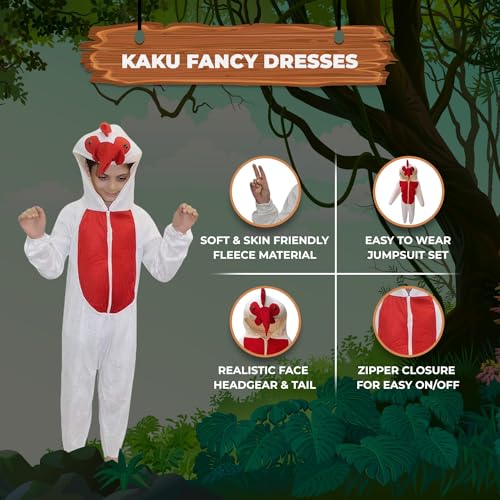Image of Kaku Fancy Dresses Cock Bird Costume for Kids - White & Red, 5-6 Years | Animal Fancy Dress for Boys & Girls