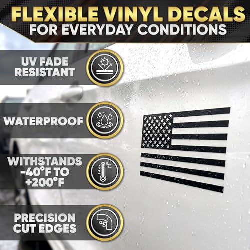 Image of Transparent Black American Flag Vinyl Decal for Car - 1 Pair 5 inchx3 inch | Matte Black Finish, Reverse Pair | UV-Proof, Waterproof US Flag Stickers | Patriotic Decals for Truck, SUV, Motorcycle, Laptop