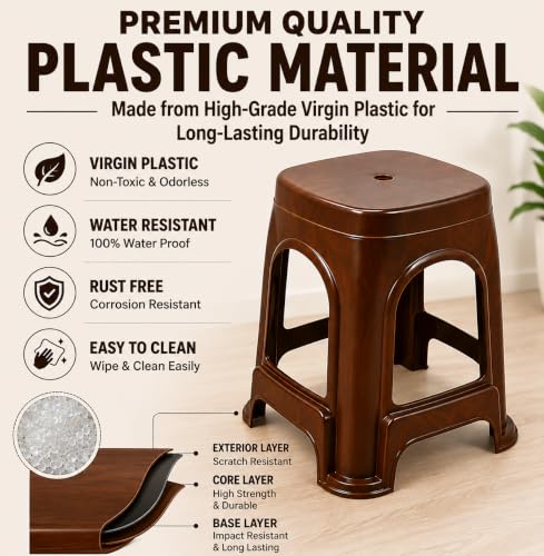 Image of PulGos ๐ ๐๐๐ฌ Plastic Sitting Stool for Home, Office & Outdoor Use | Compact, Lightweight & Durable Stools for Adults & Kids | Use as Footrest, Side Table, Extra Seating for Room, Balcony, Garden