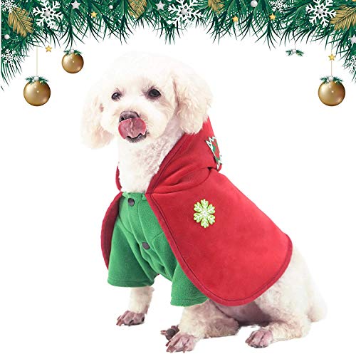 Asvert Small Dog Christmas Cape Soft Lightweight Red Dog Xmas Outfit with Legs, Cute Pet Puppy Christmas Hoodie with Snowflakes/Christmas Tree Embroidery, Size M