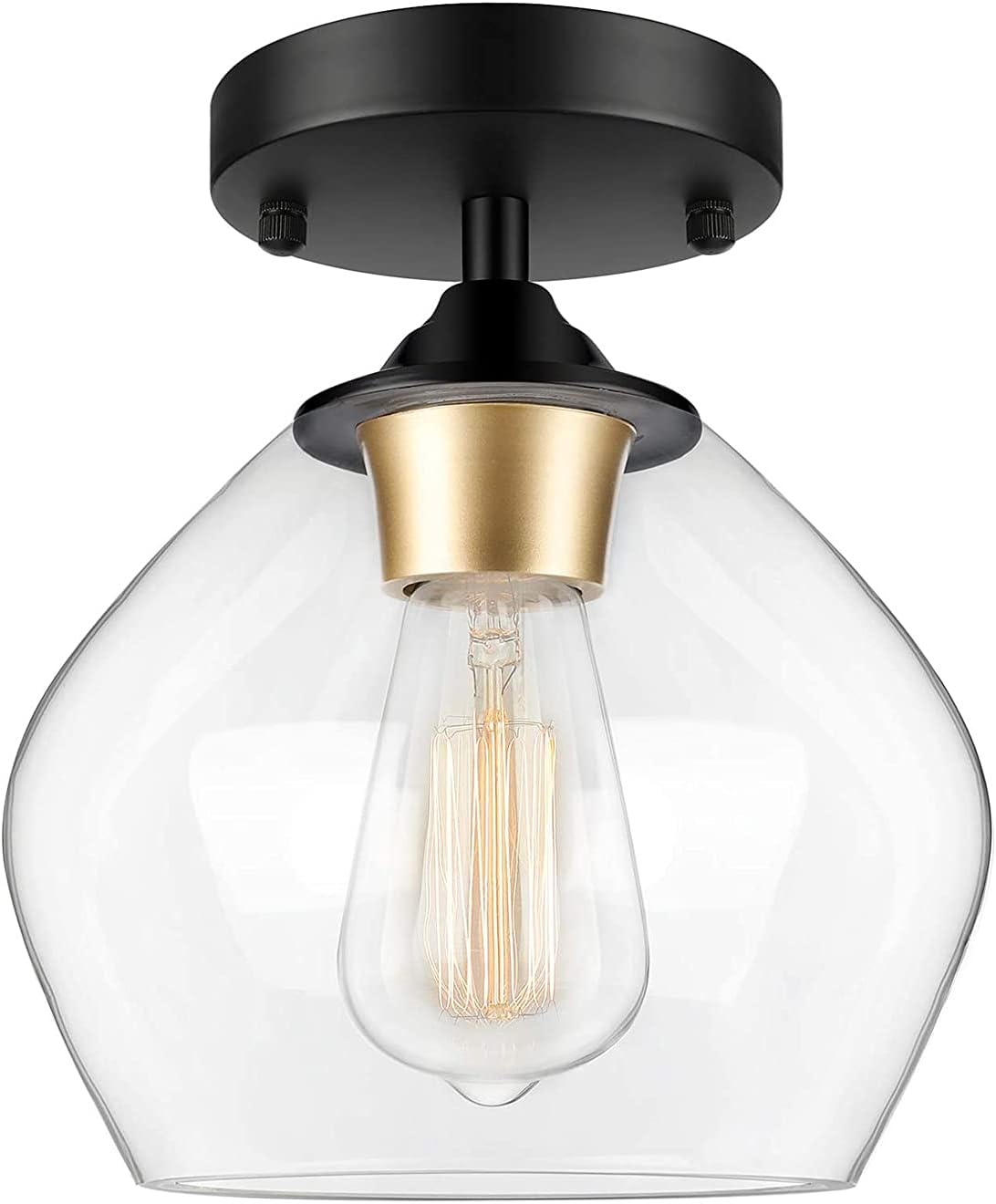 Modern Semi Flush Mount Ceiling Light with Clear Glass Shade, Industrial Close to Ceiling Light, Black Hanging Ceiling Light Fixture for Hallway, Dining Room, Bedroom, Entryway, Cafe, Bar, Foyer [Energy Class A+++]