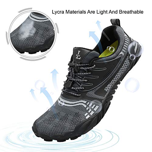 L-RUN Womens Mens Water Shoes Barefoot Swim Shoes Quick Dry Aqua Water Socks Reef Shoes Grey M US (Women 9, Men 7.5)=EU403