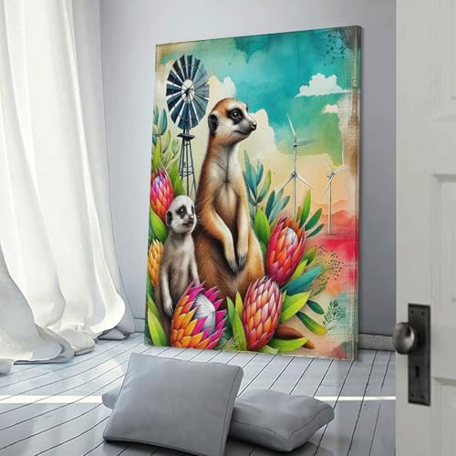 Peinture sur toile Meerkat Murale fleur de décoration salon
