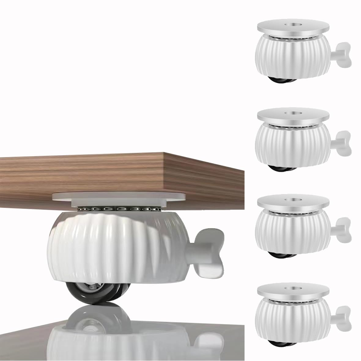 KASTWAVE Self-Adhesive Caster Wheels, Storage Box,Mop Bucket,Small Universal Pulleys, 360 Degree Rotating Caster Wheels for Appliances, Table Feet, Planters, 4 Pack (White)