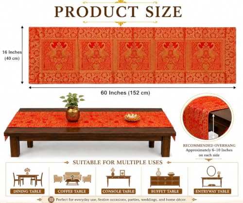 Image of Indian Traditional Decorative Silk Table Runner Kitchen Dining Good Luck Table Cloth for Wedding Bridal Birthday Party Decorations - 60x16 Inches (Light Pink)