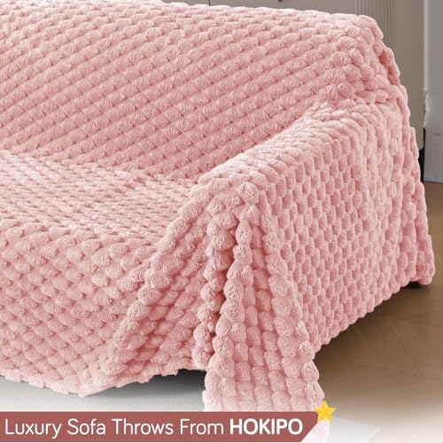 Image of HOKIPO Luxury Premium Rabbit Wool Plush Sofa Throw, Fluffy Sofa Cover for 3 Seater Sofa, 180(D) x 310(L) cm, 'BunnySoft Series' Flamingo Pink (AR-5075-PNK)