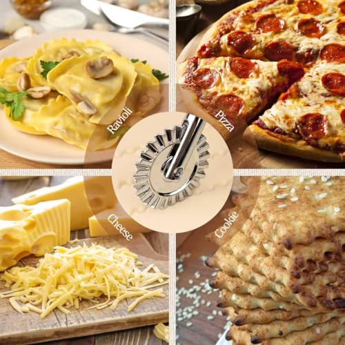 Image of Pastry Cutter Wheel, Crinkle Wheel with Beech Wood Handle | 304 stainless steel crinkle blade, beech wood handle, multi-use for pizza pasta pastry cookie ravioli, 5 variants