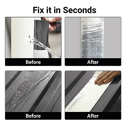 Image of 2 inch x 5 mtr waterproof Adhesive Heavy Duty Aluminium Foil Tape with Liquid Rubber Super Solution Sealer Butyl Strong Tape for PipeRoof & Tank Leakage Water proof Seal Repair Tep