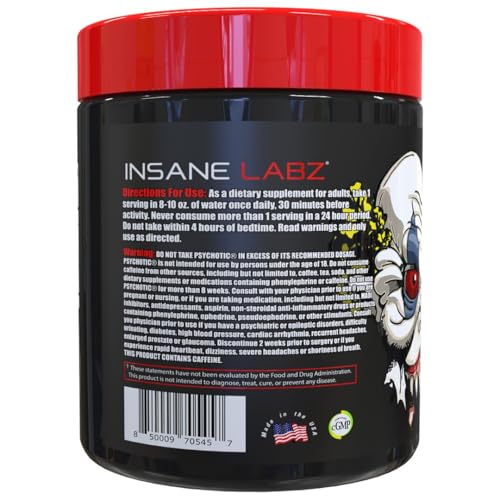 Image of Insane Labz Psychotic, High Stimulant Pre Workout Powder, Extreme Lasting Energy, Focus and Endurance with Beta Alanine, Creatine Monohydrate, DMAE, 35 Srvgs, Strawberry Lemonade