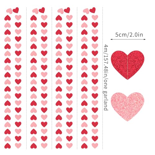 Image of Galentines Red Pink Valentines Party-Decorations - 52ft Heart Garland Streamers Paper Banner,Proposal Anniversary Romantic Birthday Baby Shower Rustic Wedding Hanging Ornaments Decor Hugfond