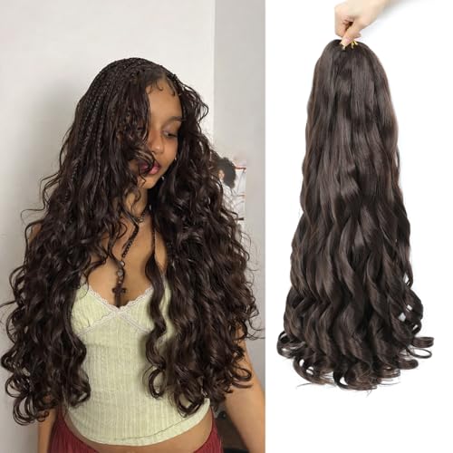 French Curl Braiding Hair, 22 Inch 8 Packs Pre Stretched Wave Braiding Hair Extensions Bouncy Loose French Curl Crochet Braids for Black Women (4#, 22 Inch (Pack of 8))
