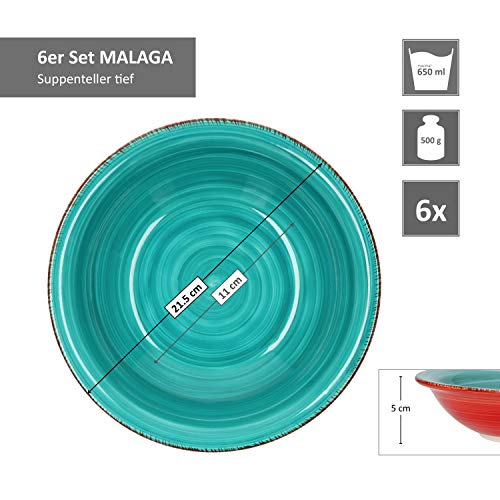 Set di 6 piatti Malaga - Piatto fondo colorato