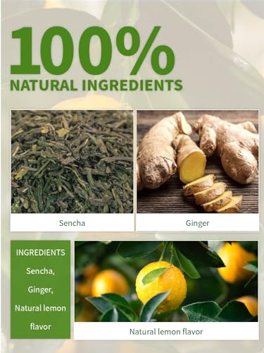 Image of TeeLux Lemon Ginger Green Tea Bags, Sencha Green Tea, Low Caffeine, 100 ct
