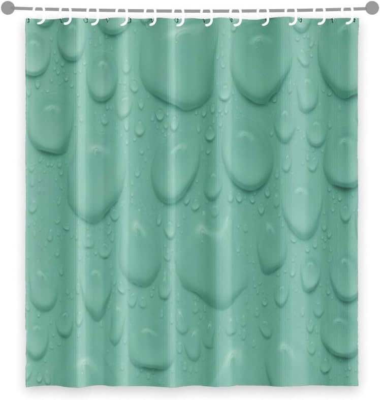 OERJU 72x72inch Liquid Raindrop Shower Curtain Small Bubbles Pattern Pure Freshening Monochrome Waterdrop Design Modern Art Bathroom Decor Fabric Bathtub Green Shower Curtain Liner Durable with Hooks