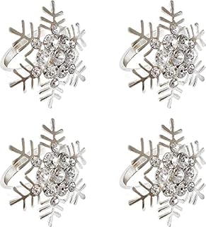 Christmas Napkin Ring Set 4Pcs Snowflake Napkin Holder Rings Silver Modern Household Napkin Rings Rhinestone Exquisite Napkins Rings for Wedding Banquet Christmas Party Dinner Table Decor(Snowflake)
