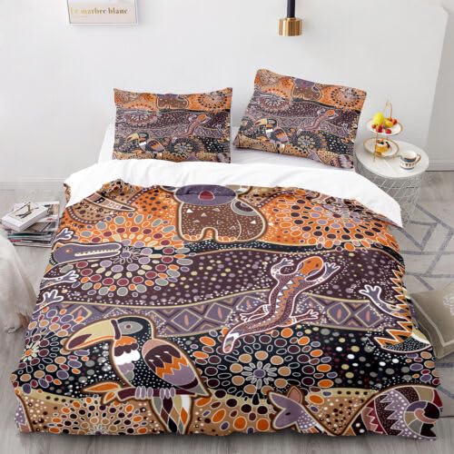 Housse de Couette 220x240 Lézard Couleur Café avec 2 Taies d'Oreiller Lit Adulte
