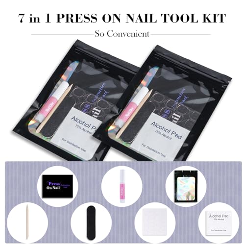Disposable Nail Supplies Kits,Professional Manicure Press On Nail Tool Kit With Nail File,Adhesive Tabs,Nail Glue,Sticks, Prep Pads,Bags,Cards for Nail Business(Black-140pcs20set) - Thumbnail 2
