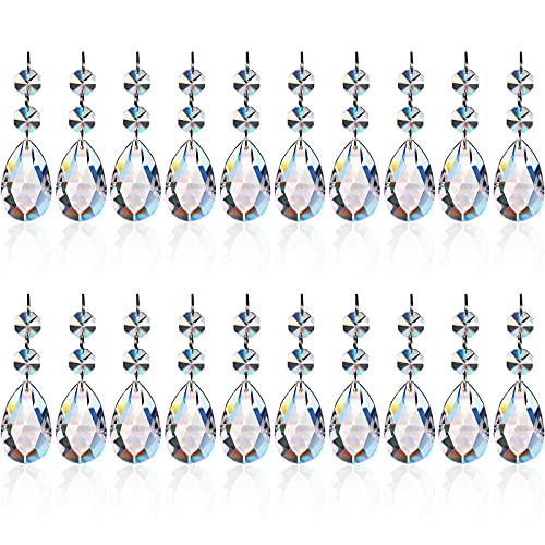 20 Pieces Crystal Glass Clear Pendants Crystal Teardrop Chandelier Pendants Crystal Faceted Beads Pendants for Wedding Party Tree Garlands Decoration DIY Jewelry (1.5 Inch/ 38 mm)