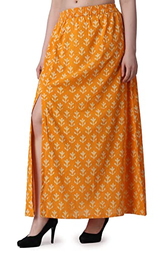 Image of POPWINGS Casual Ethnic Bagru Print Long Slit Skirts for Women || Cotton Long Slit Skirt for Women || Stylish Women Long Skirt for Summer
