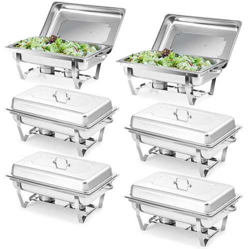 Wilprep 6PCS Calentador de Buffet de Acero Inoxidable con Bandeja de Calefacción 9L para Ollas de Calefacción Platos de Frotamiento para Buffet de Catering y Fiestas