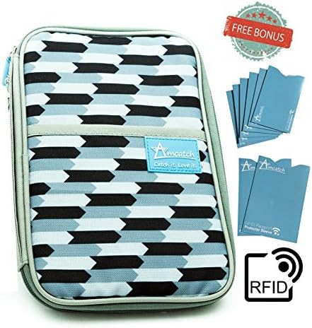 Travel Document Holder Family Organizer Passport Wallet Bonus 8 RFID Blocking Sleeves