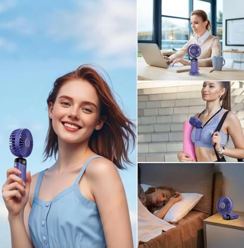 Image of Rechargeable Portable Handheld Fan,3000mAh Battery Operated Mini Fan,5 Speeds and LED Display,Long Lasting Desk Fan for Office,Bedroom,Outdoor Activities and Travel (Purple)