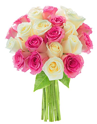 KaBloom-24 Pink&amp;white Rose Bouquet, Flowers for Valentine, Mother's Day
