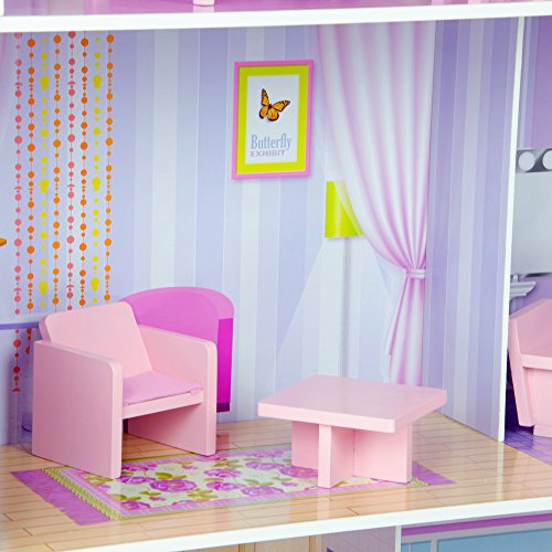 Teamson Kids - Fancy Mansion Wooden Dollhouse with 13 pcs Furniture for 12 inch Dolls,Multi-color,32.00x11.50x51.50 , Pink