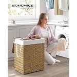 SONGMICS Laundry Hamper with Lid, 23.8 Gallon (90 L) Synthetic Rattan Clothes Laundry Basket with Lid and Handles, Foldable, Removable Liner, Goose Yellow ULCB51NL - Image 2