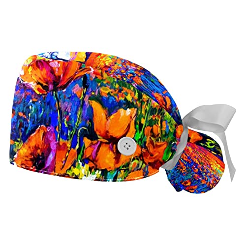 Chapeaux bouffants coquelicots JDEZ (lot de 2) : casquettes de travail ajustables mixtes