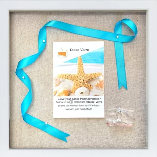 Tasse Verre 12x12 White Display Shadow Box (1-Pack) Frame w/Linen Background and 8 Stick Pins - Ready to Hang Shadowbox Picture Frame - Box Display Baby Memorabilia Wedding