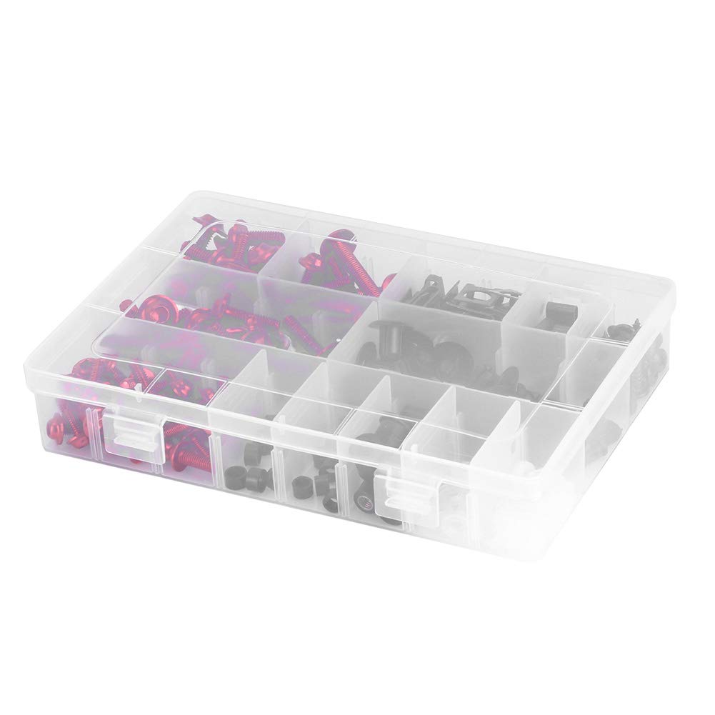 223Pz Kit Bulloni per Carenatura Universale per Moto, M5 M6 Viti per Parabrezza Moto Elementi di Fissaggio, Kit Assortimento di Viti per Dadi Rondelle(Rosso)