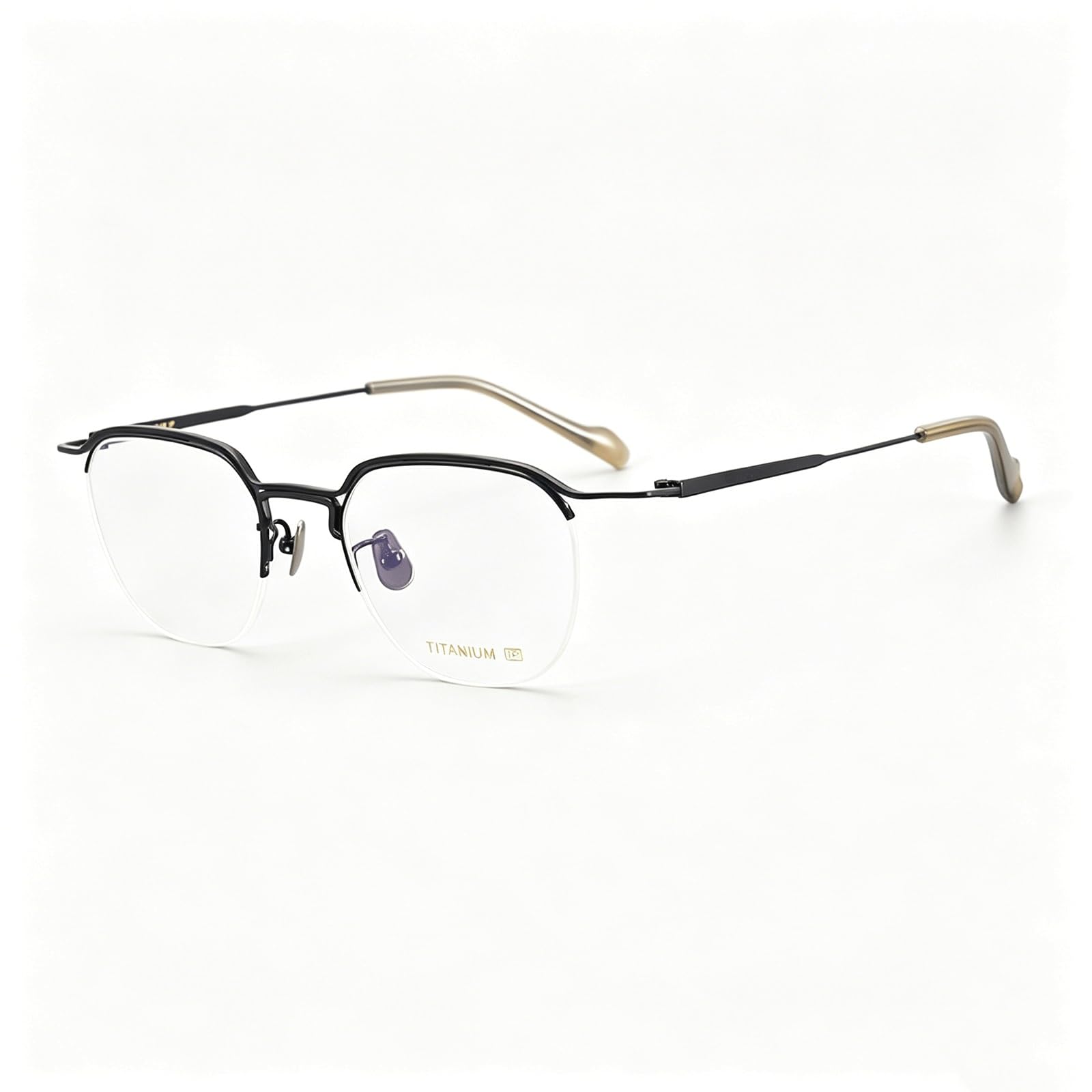 KLJUddGY Half Rim Eyewear Frames Splicing Spectacles for Computer Non Prescription Eyeglasses Square Reading Glasses Pure Titanium Glasses(Nero)