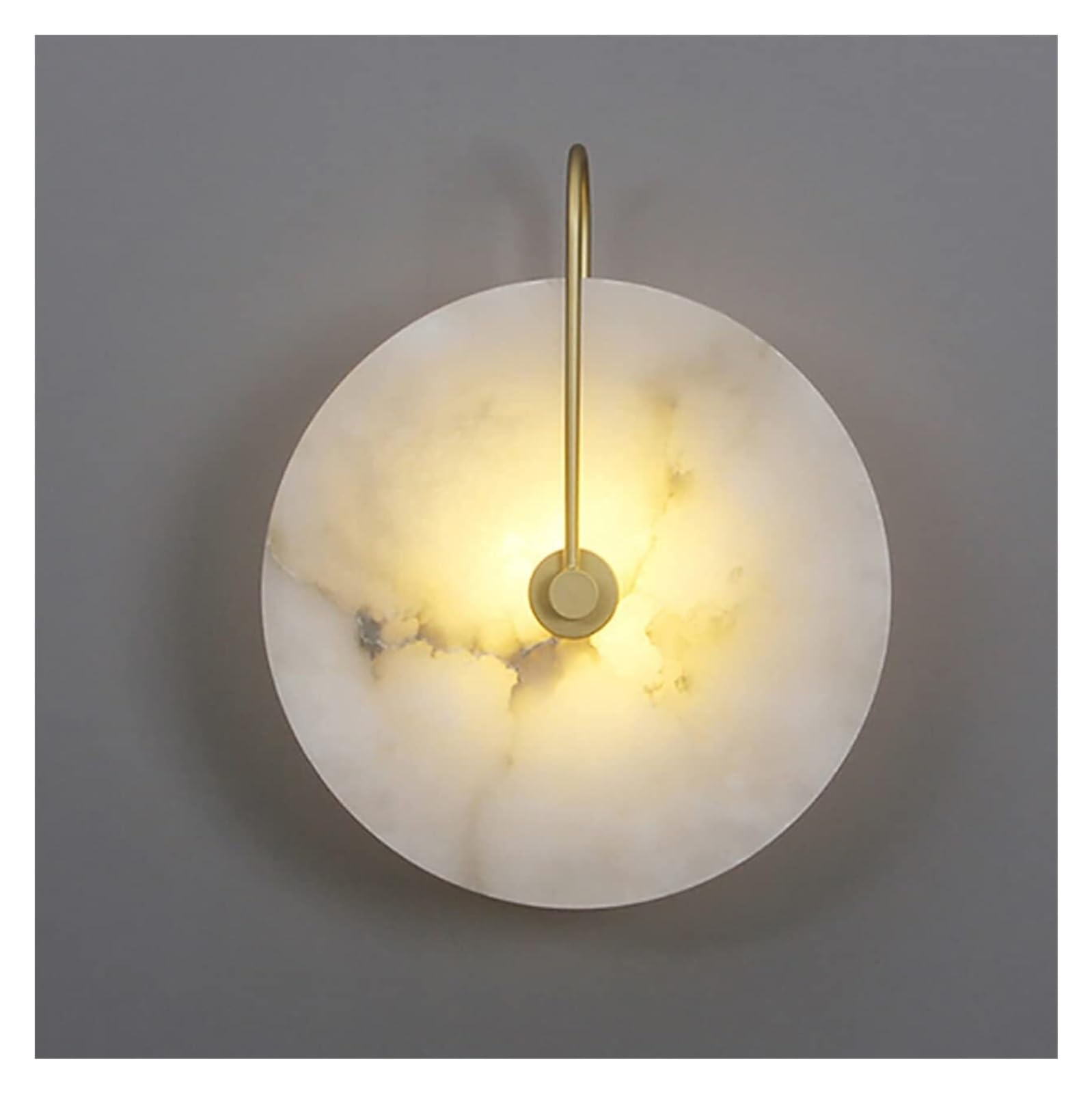 KHUKHU Nordic Style Stone Wall Lamp Natural Marble Wall Sconce Metal Base Indoor Wall Lights Round Alabaster Wall Sconces for Living Room Dinning Room Corridor Study Home Light Decoration(Gold,15cm)