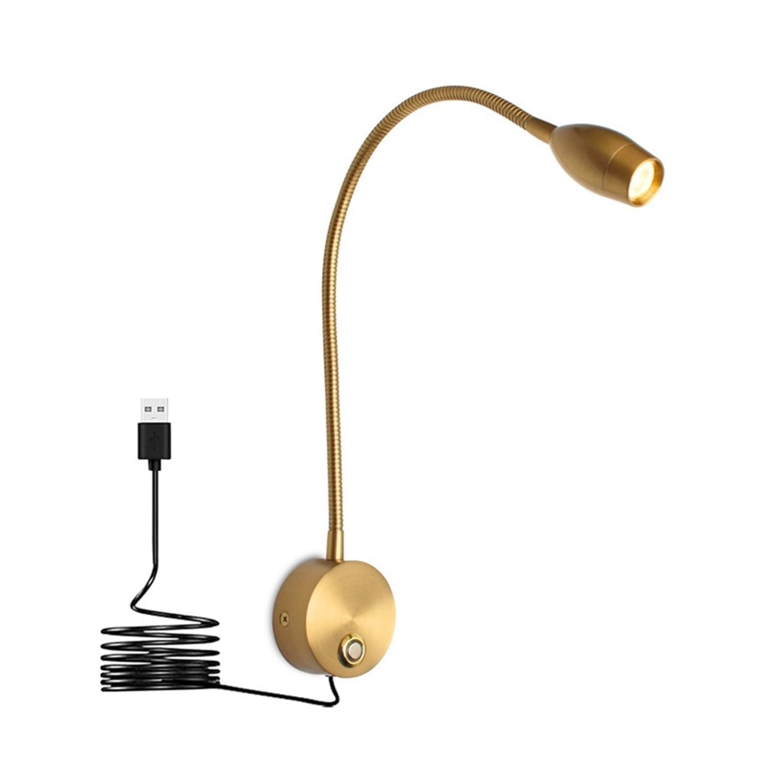GDBAGKDQK 3W Dimmable Flexible Gooseneck Wall Lamp with Switch USB for Bedroom Bedside Study Light Mounted Night Fixture Bright Lights