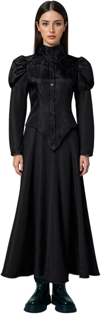 Yejue Medieval Dark Witch Dress Witch Cosplay Costumes with Hat Classical Gothic Stage Retro Gown Halloween Show Party