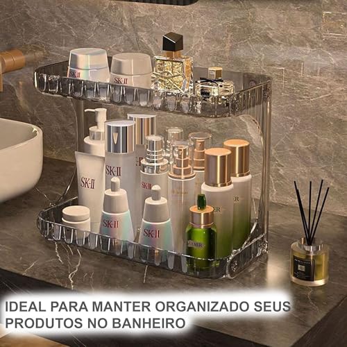 Suporte de Shampoo para Banheiro Prateleira Sem furo Acrílico 2 Andares Organizador de Maquiagem Pre