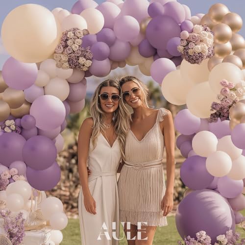 Image of AULE 155Pcs Dusty Purple Balloon Arch Kit Sand White Gold Balloons | Macaron Purple Balloons Garland for Birthday Anniversary Engagement Bridal Shower Wedding Theme Party Decoration