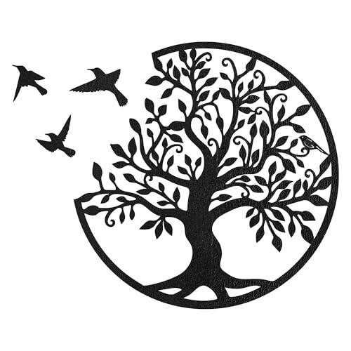 SENTOP HDF0504 Tableau mural sculpté en bois pour l'intérieur Motif arbre de vie Noir 90 cm