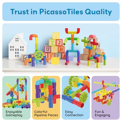 PicassoTiles Pipe Tube Construction Building Toys Stacking Toy Puzzle Game for Early Learning Montessori Playset Educational Connector Blocks Brain Development Kit Ages 3+ Toddler Boys & Girls PTT137 - Image 8