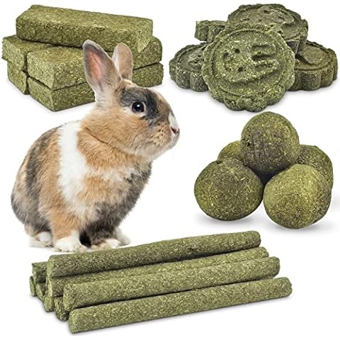 ERKOON 25Pcs Bunny Chew Toys, 100% Natural Timothy Hay Chew Biscuit&Treats Sticks, Chew Toy for Teeth for Rabbit Chinchilla Guinea Pig Hamster Gerbil Squirrel, 8.5oz Cover