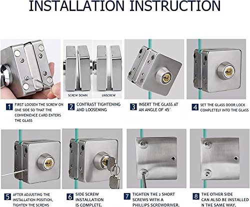 Ranbo No-Drill Frameless Double-Sided Glass Door Lock, 304 Stainless Steel, for 10-12 mm Glass Doors, with 5 Keys - Image 2