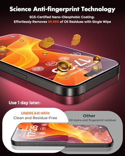 Image of UNBREAKcable for iPhone 16 Screen Protector [Quick-Installation Box] 3-Pack 9H+ Hardness Shatterproof Tempered Glass [99.99% HD Clear] [Case Friendly] [Bubble Free] for iPhone 16 6.1 inch
