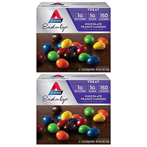 Atkins Endulge Treat Chocolate Peanut Candies | 5 Bags of 1.2 oz Each Per Pack | (2-Packs)
